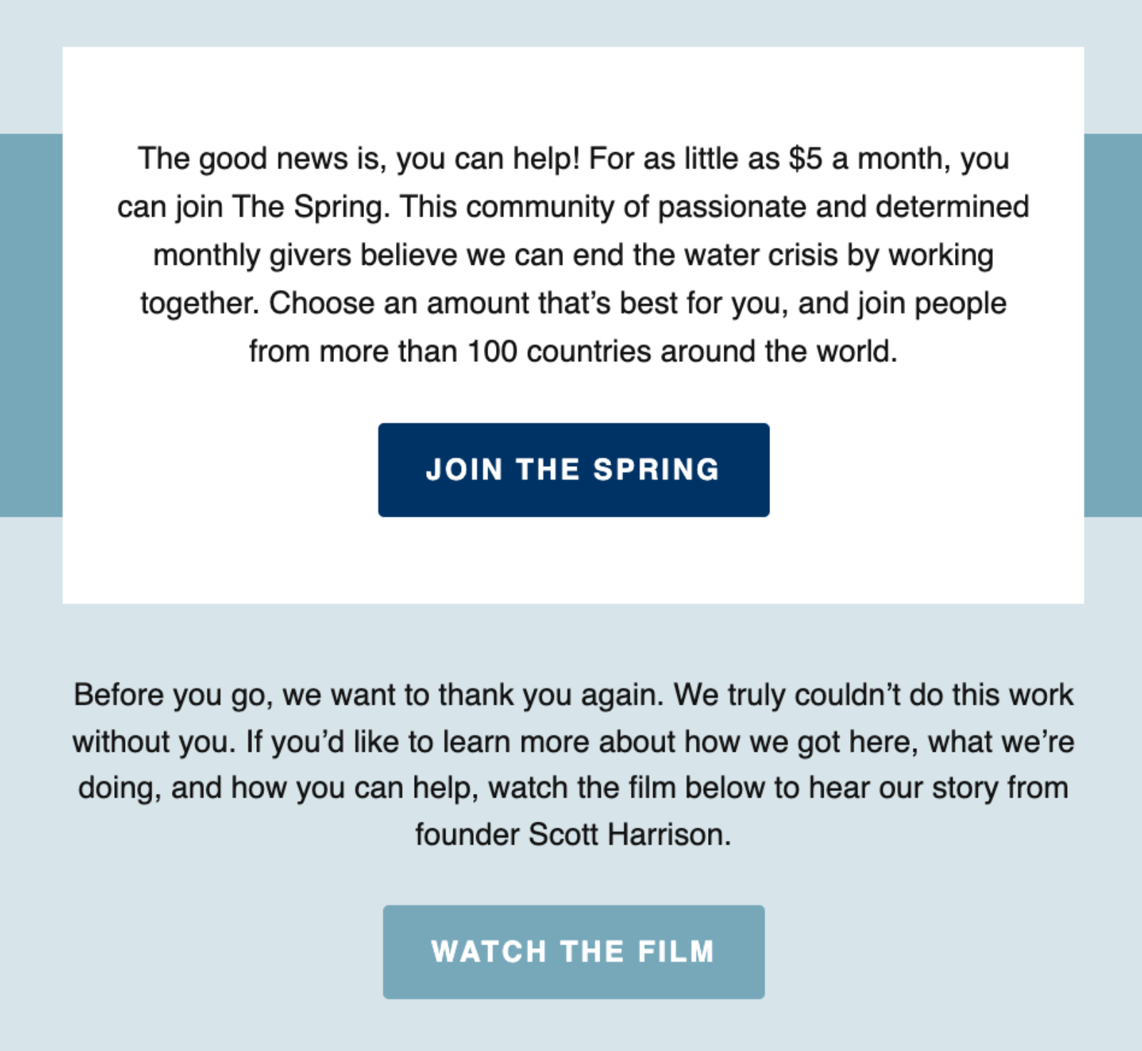 charity water welcome text