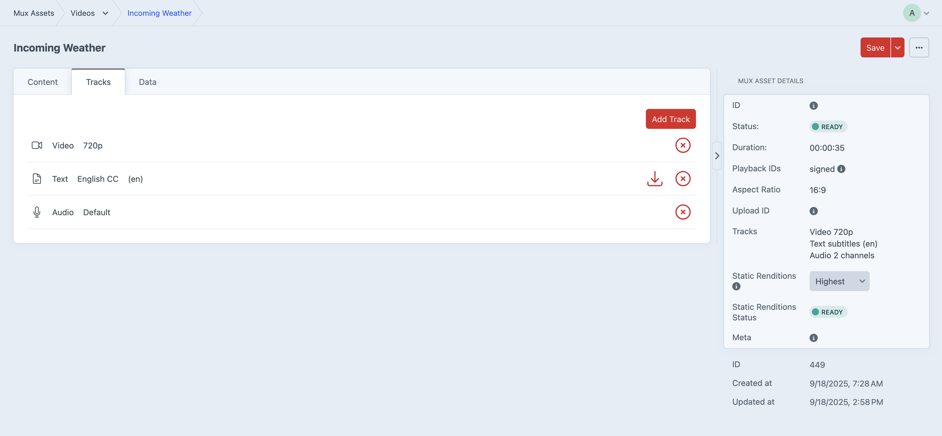 Mux Element Edit Tracks Tab